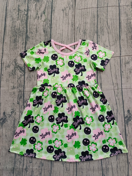 Baby Girls Green Checked Clovers Lucky St Patrick Knee Length Dresses