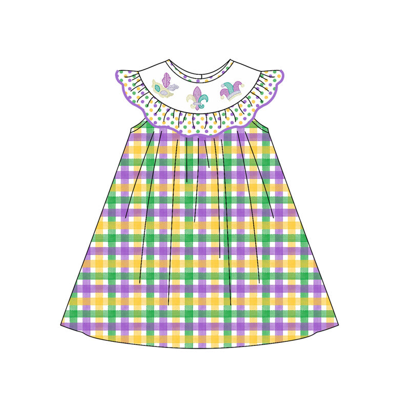 Baby Girls Mardigras Checked Anchors Knee Length Dresses Preorder