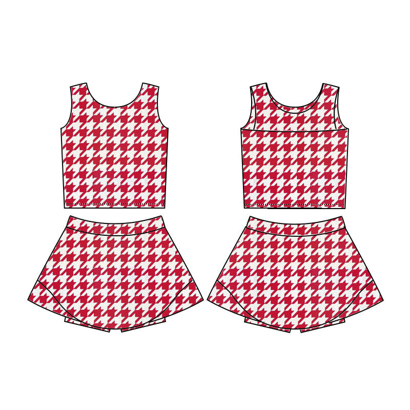 Baby Girls Red Checked Top Skirt Shorts Yoga Clothes Set Preorder
