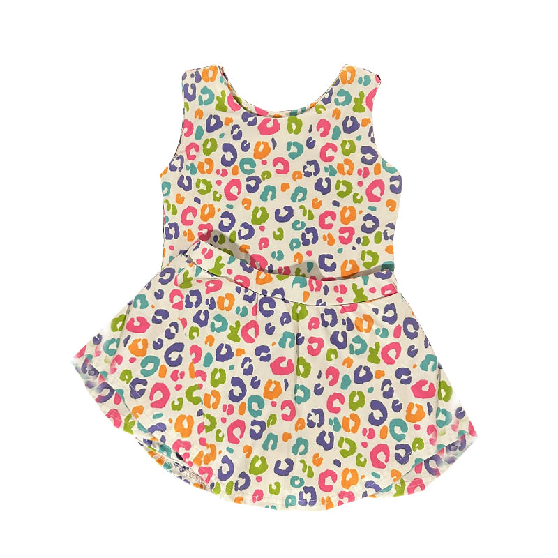 Baby Girls Colorful Leopard Vest Skirt Shorts Yoga Clothes Sets Preorder