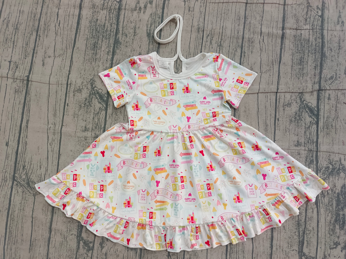 Baby Girls Happy Place Castle Balloons Ruffle Knee Length Dresses