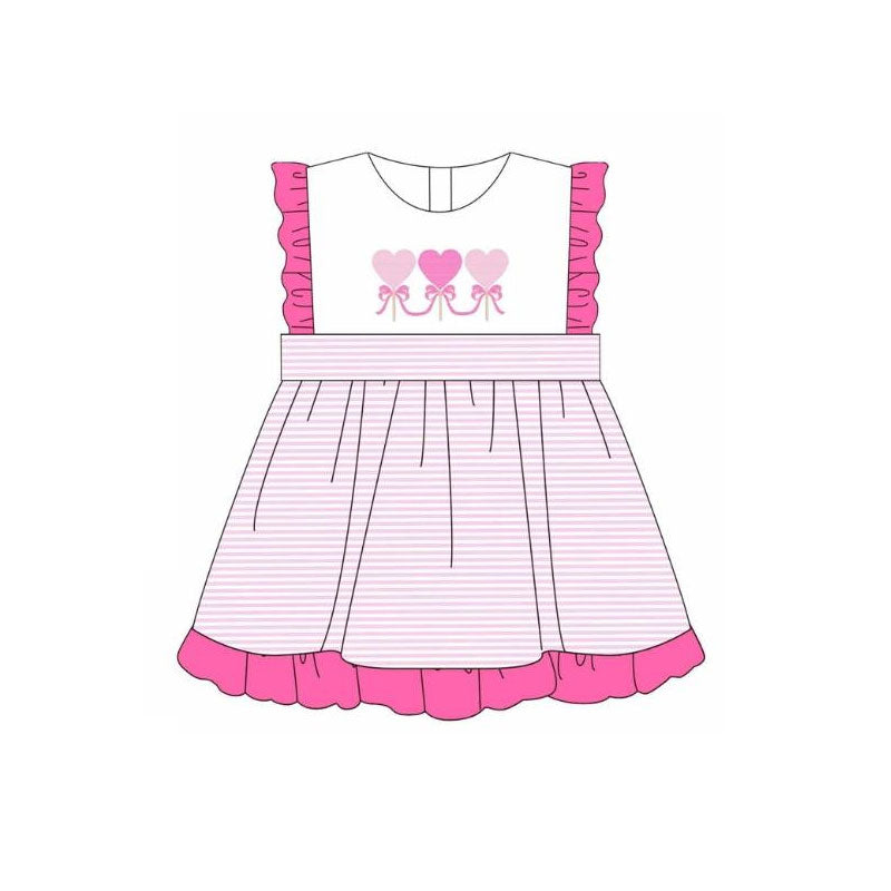 Baby Girls Pink Hearts Stripe Valentine Ruffle Knee Length Dresses Preorder