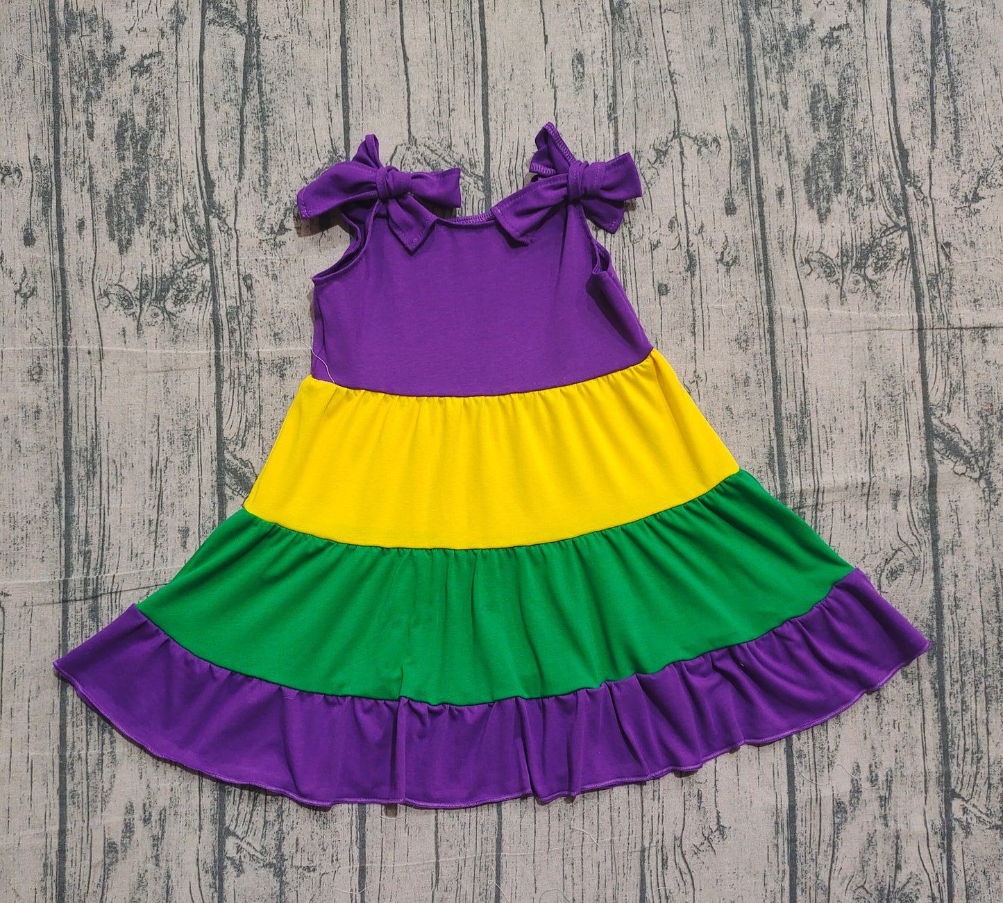 Baby Girls Strap Mardigras Patchwork Ruffle Knee Length Dresses Preorder