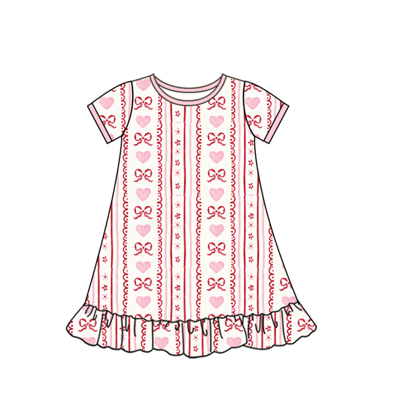 Baby Girls Pink Bows Hearst Stripe Valentine Ruffle Knee Length Dresses Preorder
