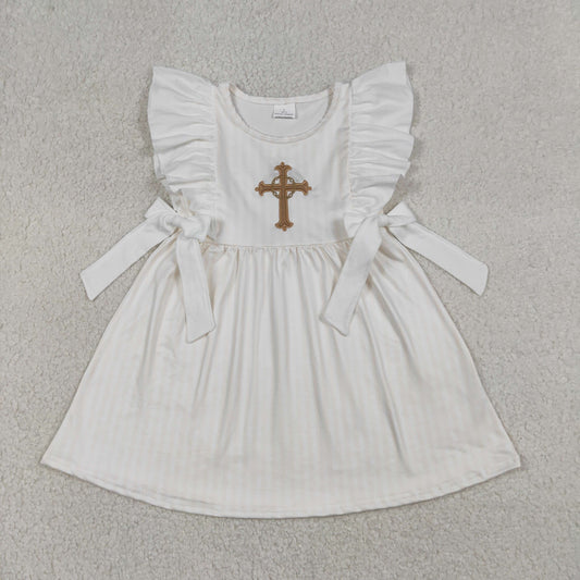 Sibling Baby Girls Embroidery Cross Easter Knee Length Dresses Rompers