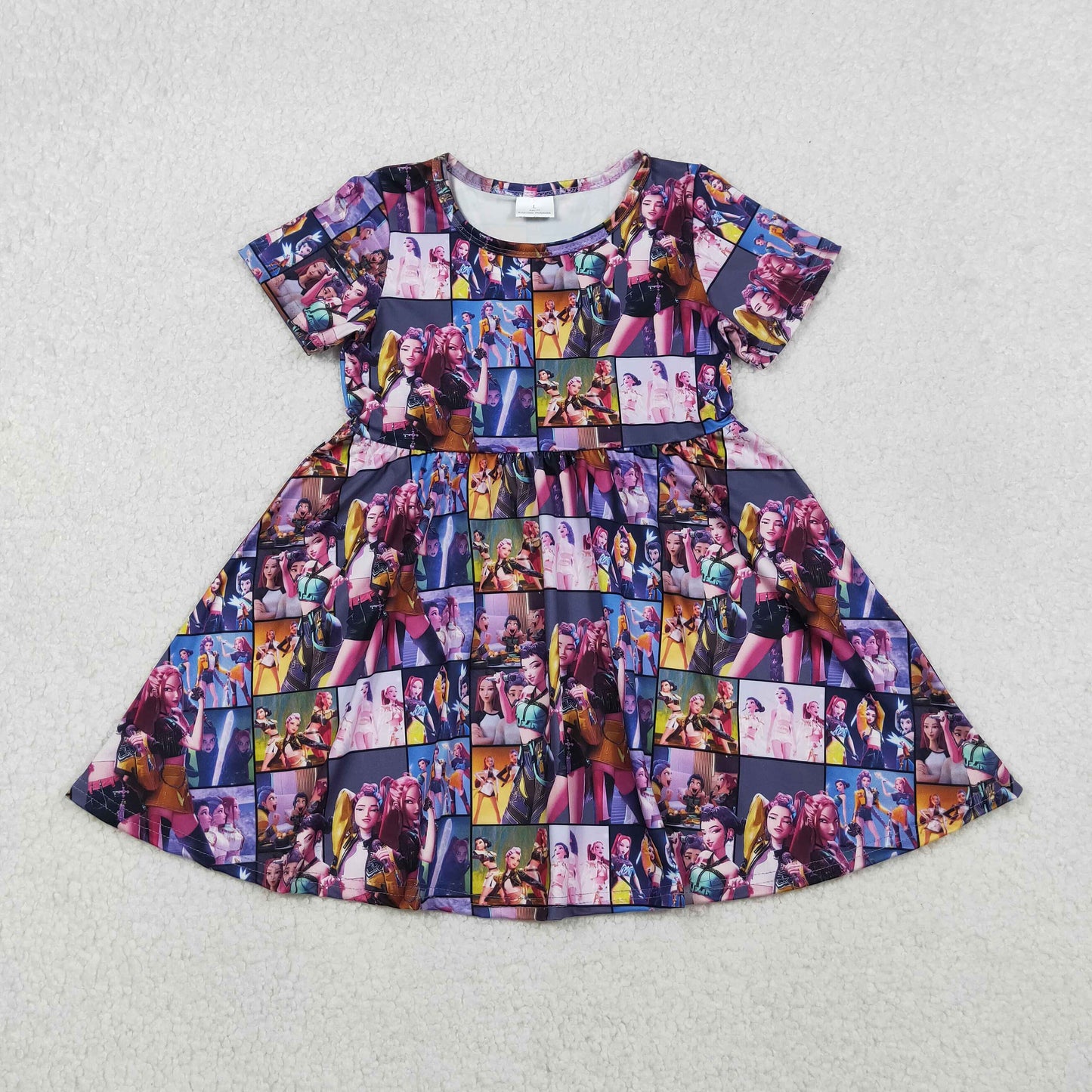 Sibling Baby Girls Short Sleeve Cartoon Demon Hunter Knee Length Dresses