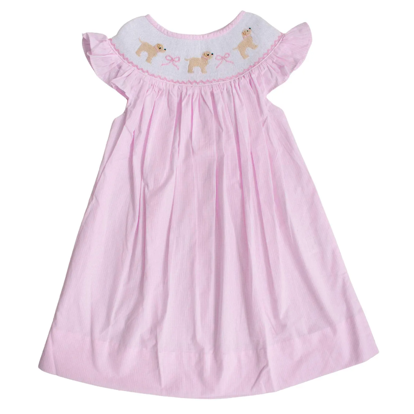 Baby Girls Pink Flutter Sleeve Dogs Bows Valentine Knee Length Dresses Preorder