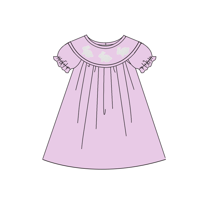 Baby Girls Purple Rabbits Easter Ruffle Sleeve Knee Length Dresses Preorder