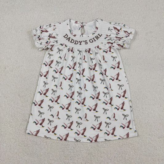 Sibling Smocked Daddy's Girl Baby Girls Bows Ducks Hunting Knee Length Dress Rompers