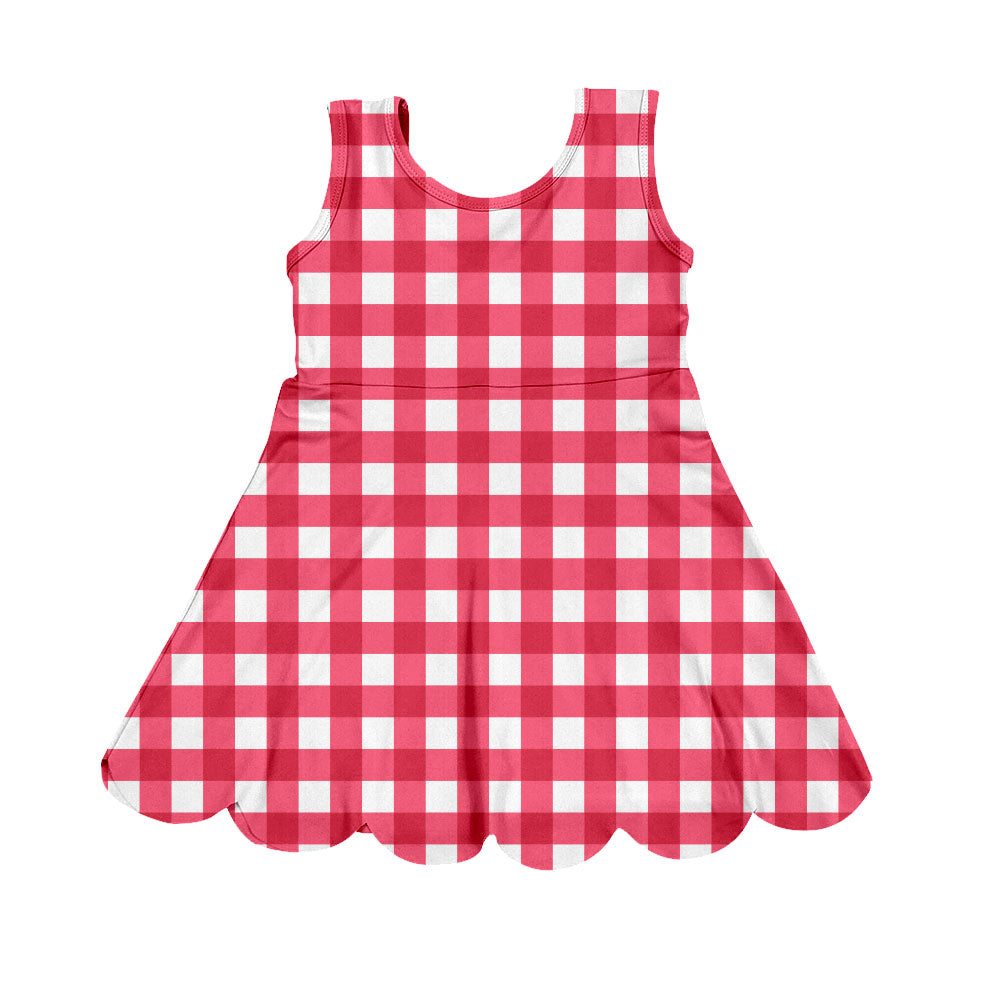 Baby Girls Red Checked Sleeveless Yoga Shorts Knee Length Dresses Preorder