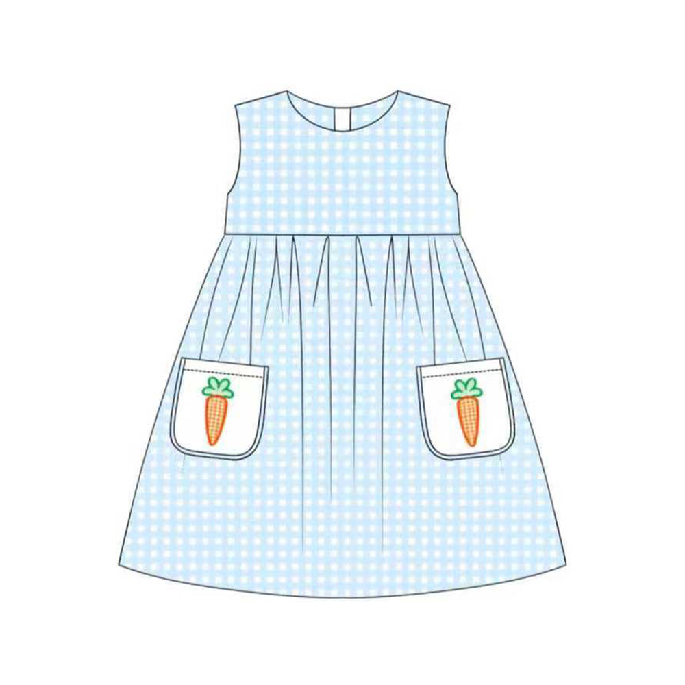 Baby Girls Checked Carrots Pockets Easter Sleeveless Knee Length Dresses Preorder