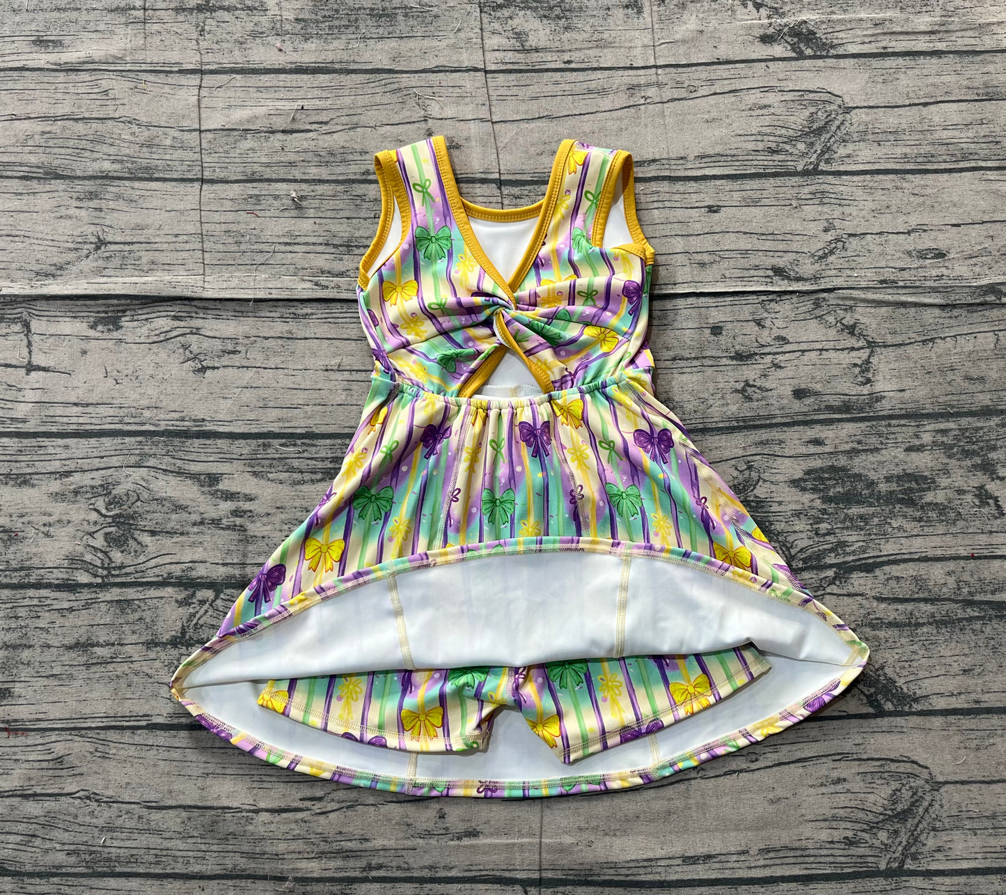 Baby Girls Mardigras Bows Stripe Yoga Shorts Knee Length Dresses Preorder