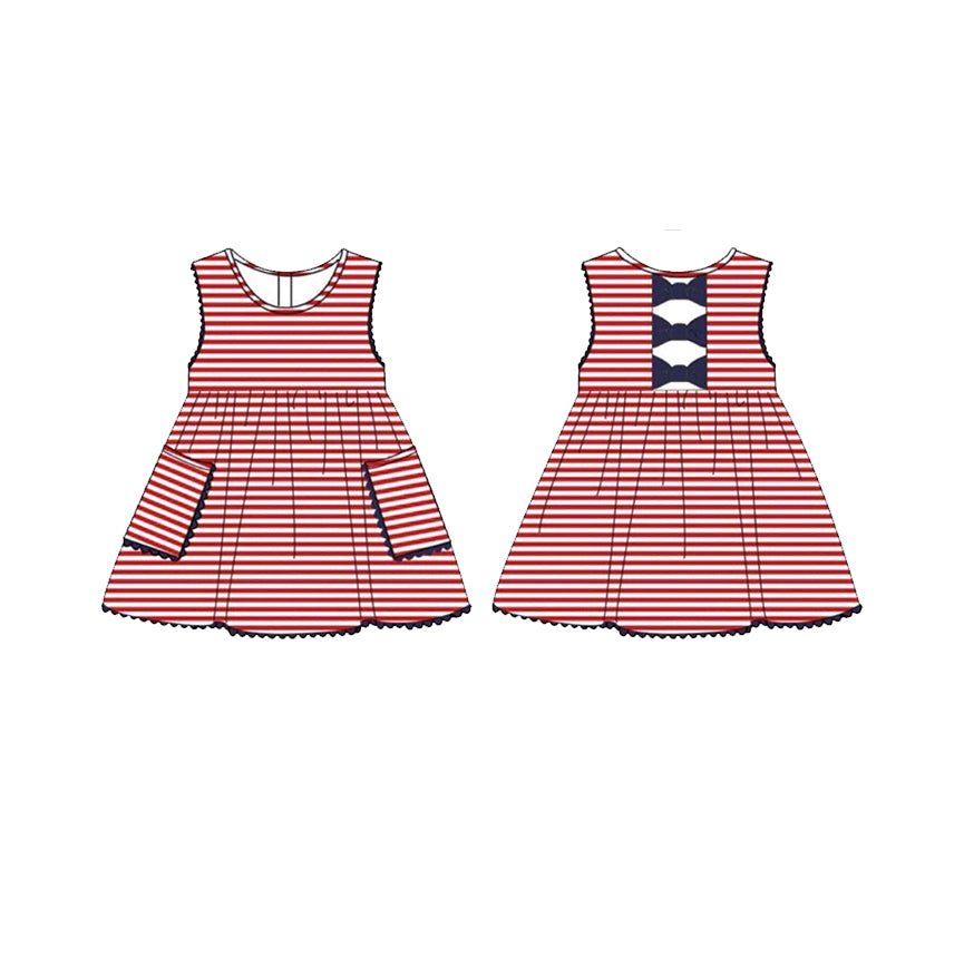 Baby Girls Stripe Pockets Back Bows July 4th Knee Length Dresses Preorder