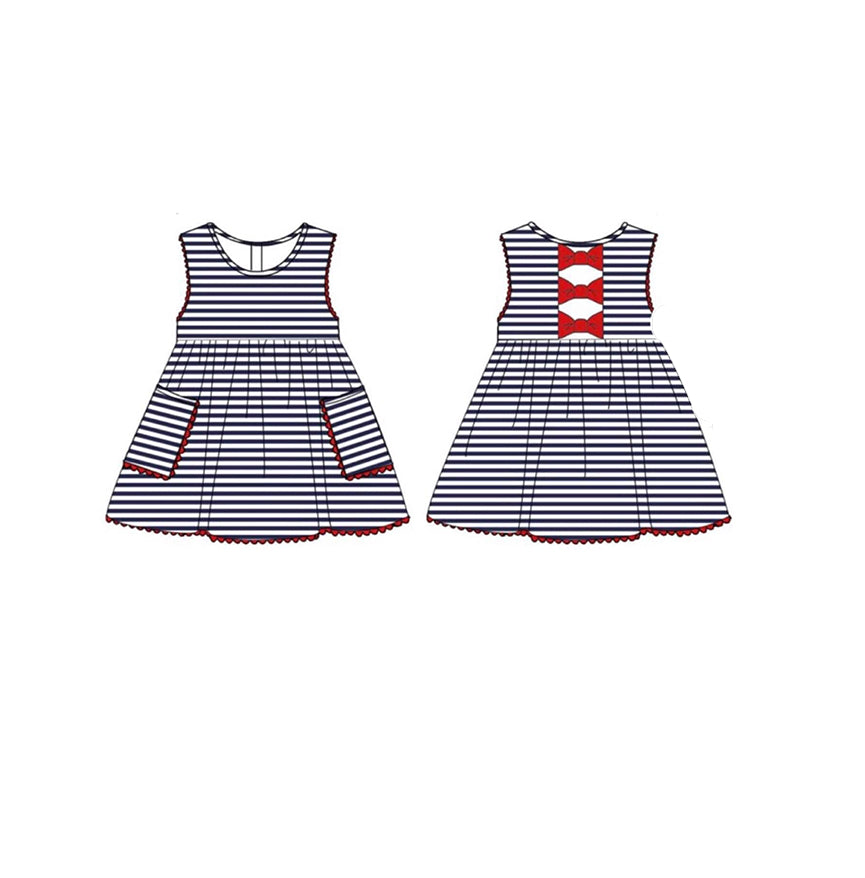 Baby Girls Stripe Pockets Back Bows July 4th Knee Length Dresses Preorder