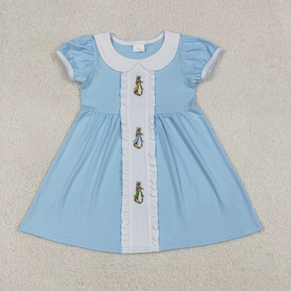 Sibling Baby Kids Short Sleeve Embroidery Rabbits Easter Set Dress Ruffle Rompers