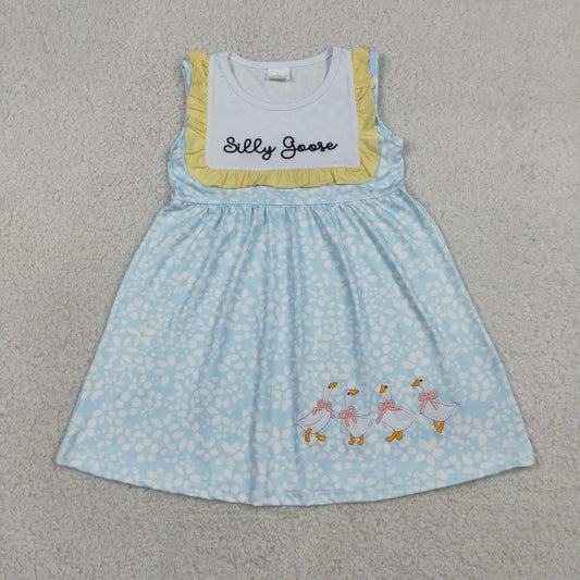 Embroidery Silly Gooses Baby Girls Sleeveless Flowers Knee length Dresses