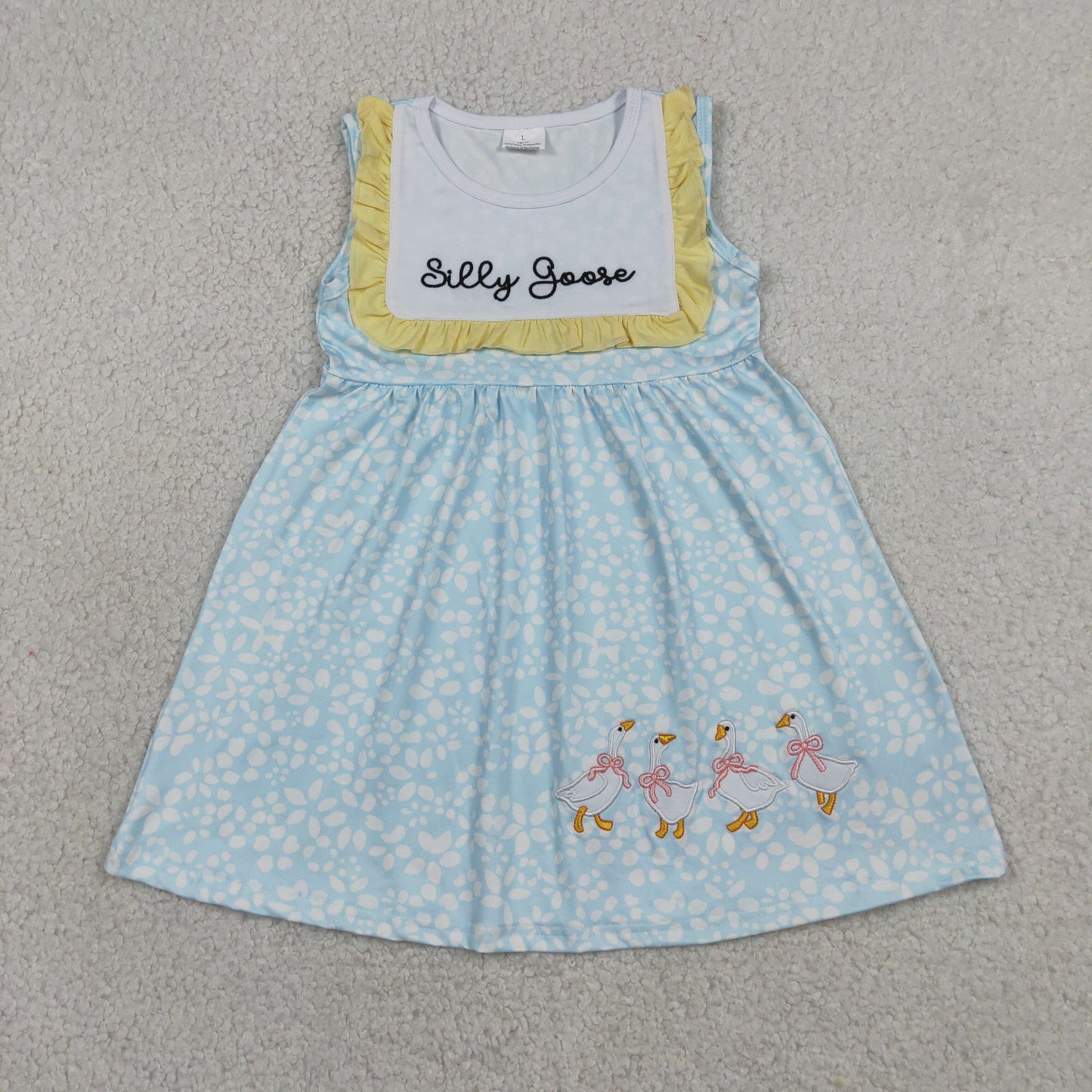 Embroidery Silly Gooses Baby Girls Sleeveless Flowers Knee length Dresses