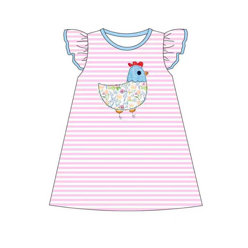 Baby Girls Pink Stripe Floral Chick Farm Knee length Dresses Preorder