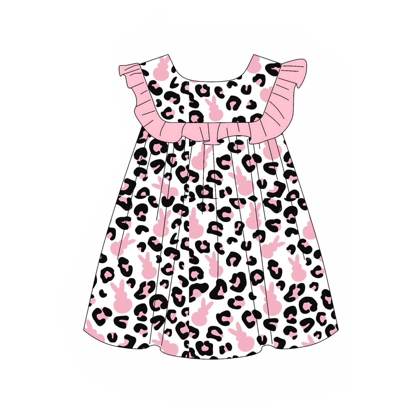 Baby Girls Sleeveless Pink Rabbits Leopard Easter Knee length Dresses Preorder