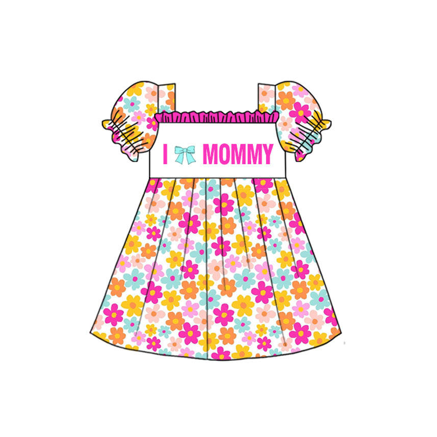 Baby Girls I Love Mommy Flowers Ruffle Sleeve Knee length Dresses Preorder