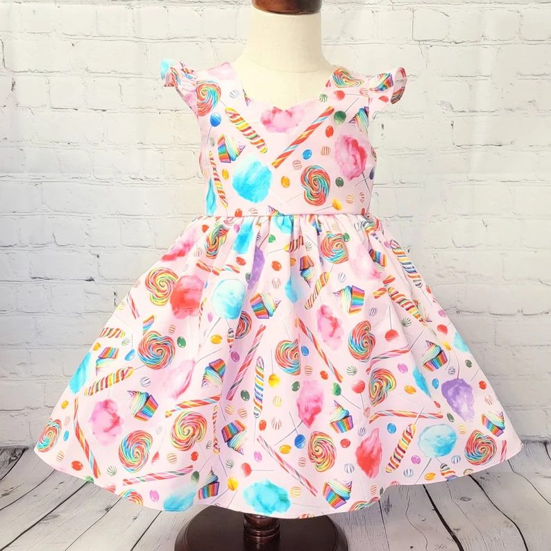Baby Girls Flutter Sleeve Colorful Candy Knee Length Dresses Preorder