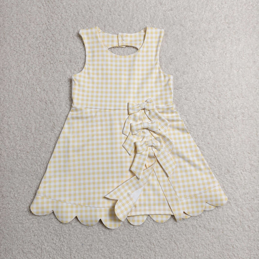 Baby Girls Sleeveless Yellow Checked Yoga Shorts Short Scallop Knee Length Dresses