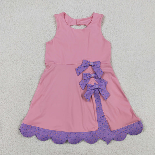 Baby Girls Pink Purple Sleeveless Yoga Active Scallop Bows Shorts Knee Length Dresses