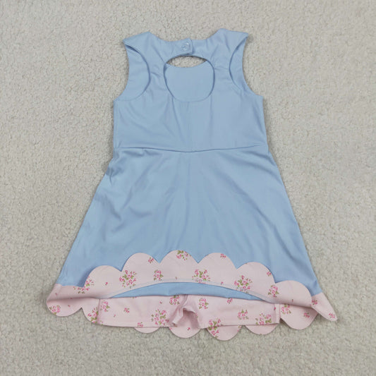 Baby Girls Light Blue Yoga Active Bows Shorts Scallop Knee Length Dresses