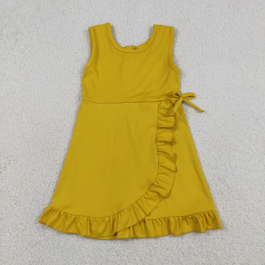 Baby Girls Yellow Sleeveless Yoga Active Shorts Ruffle Knee Length Dresses