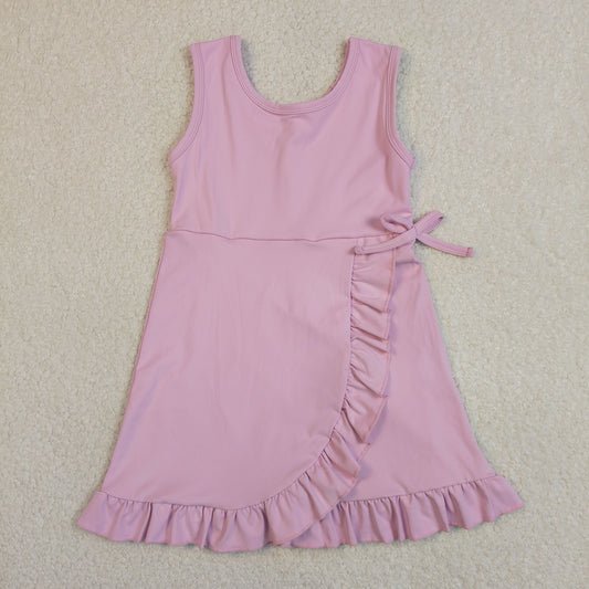Baby Girls Pink Sleeveless Yoga Active Shorts Ruffle Knee Length Dresses