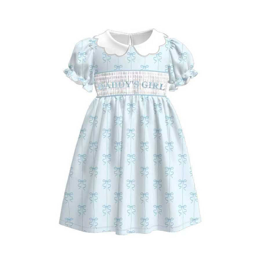 Baby Girls Blue Bows Daddy's Girl Ruffle Sleeve Knee Length Dresses Preorder