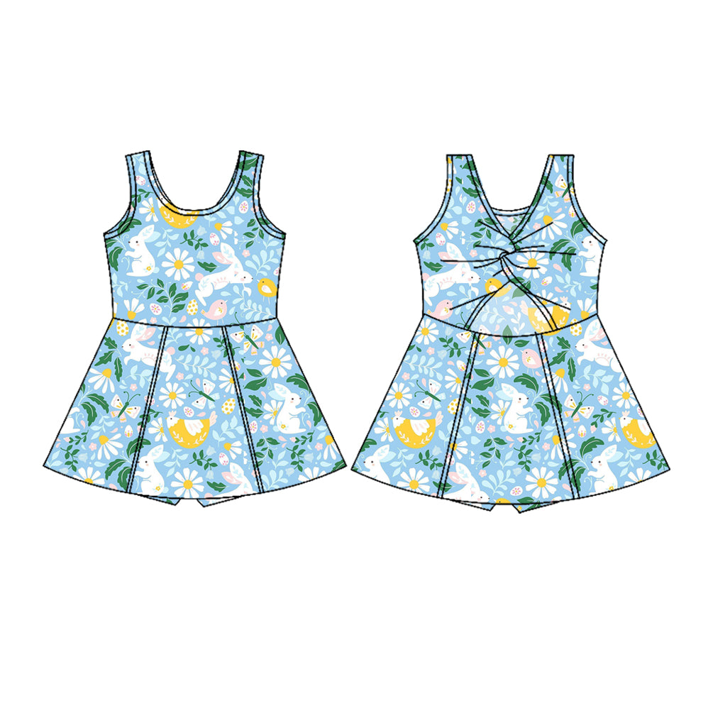 Baby Girls Sleeveless Floral Rabbits Easter Yoga Shorts Knee Length Dresses Preorder