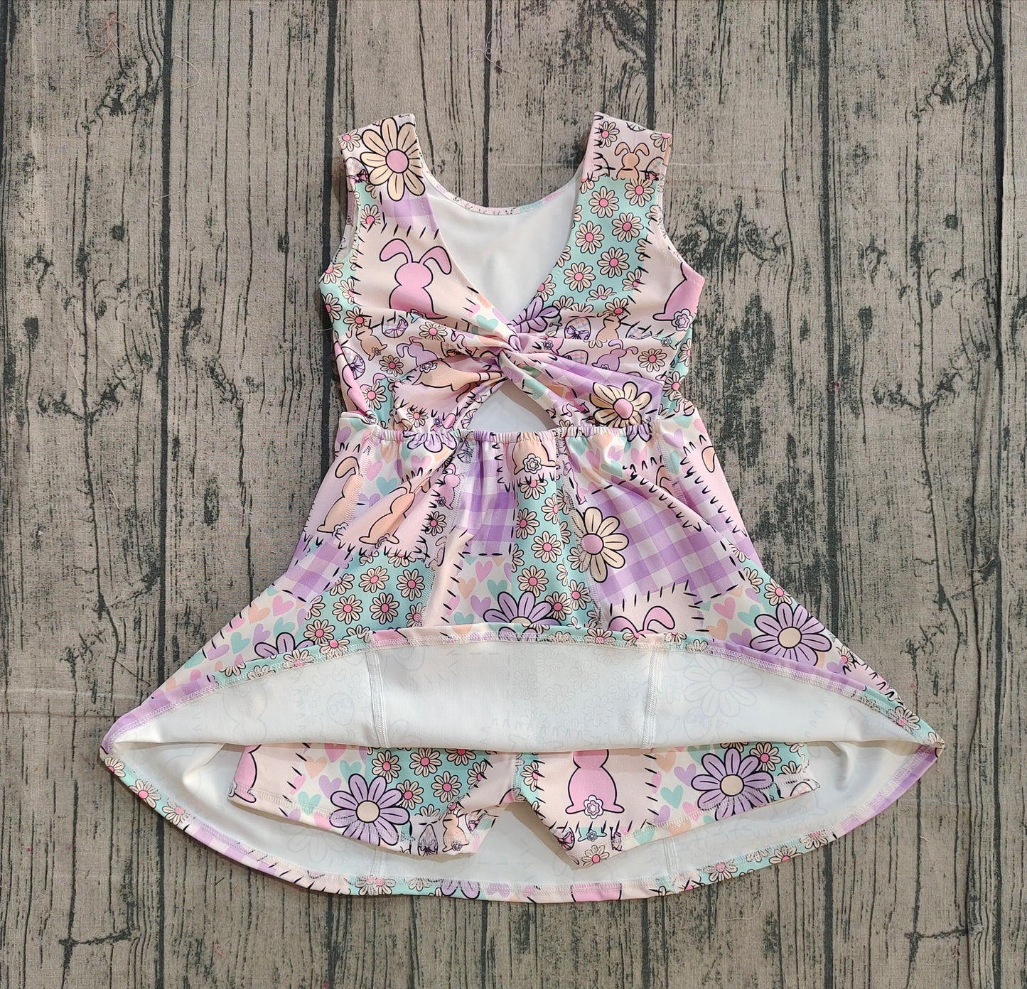 Baby Girls Rabbits Flowers Checked Easter Yoga Active Shorts Knee Length Dresses