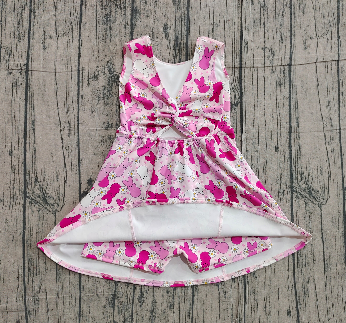 Baby Girls Pink Rabbits Daisy Easter Yoga Active Shorts Knee Length Dresses