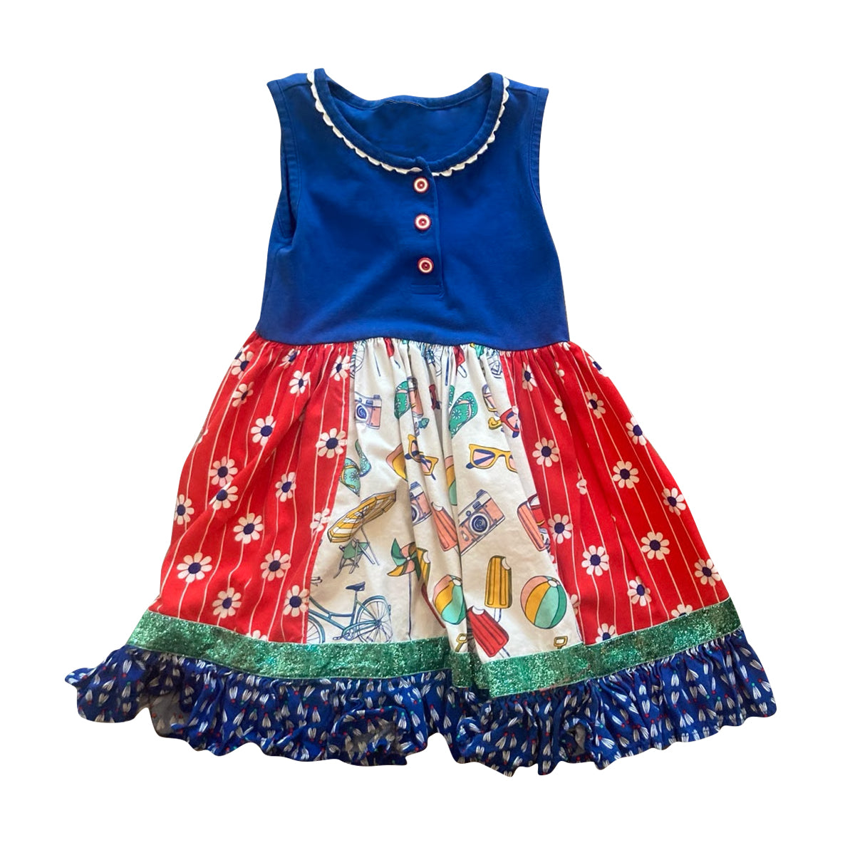 Baby Girls Flowers Popsicle Button Ruffle Knee Length Dresses Preorder