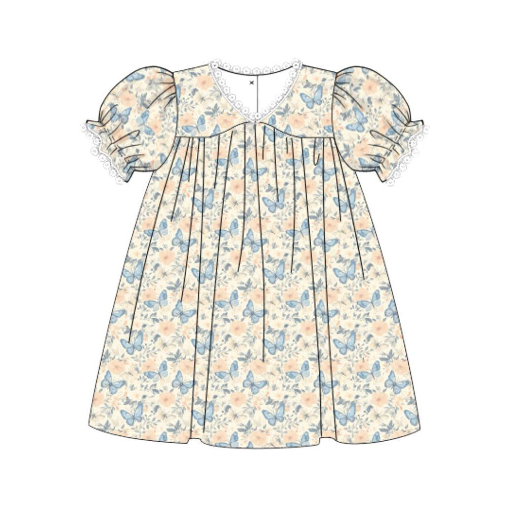Baby Girls Short Sleeve Ruffle Flowers Butterfly Knee Length Dresses Preorder