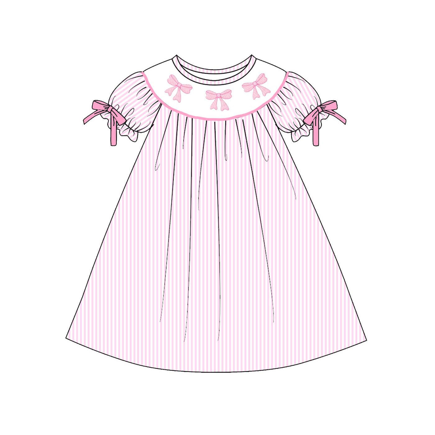 Baby Girls Pink Stripe Bows Valentine Knee Length Dress Preorder