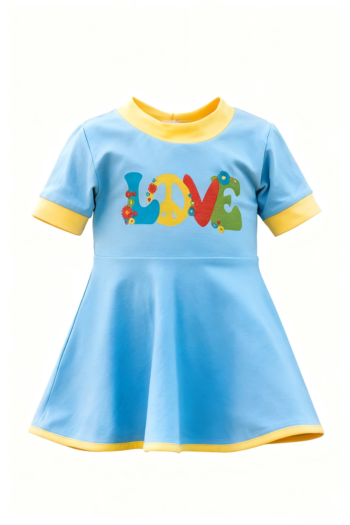 Baby Girls Blue Short Sleeve LOVE Flowers Valentine Knee Length Dress Preorder
