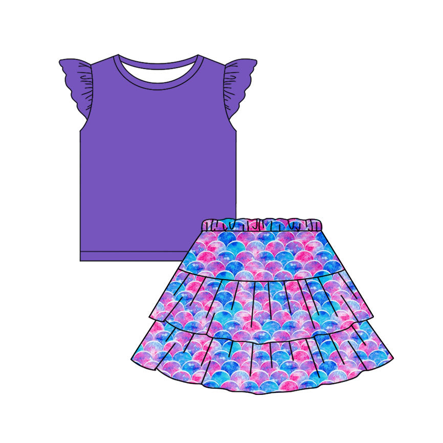 Baby Girls Purple Flutter Sleeve Mermaid Skirts Clothes Sets Preorder