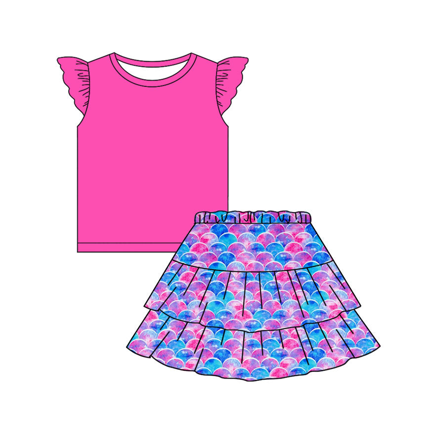 Baby Girls Pink Flutter Sleeve Mermaid Skirts Clothes Sets Preorder