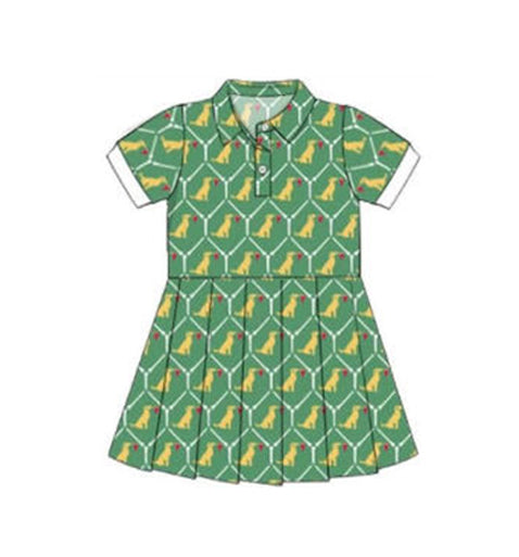 Baby Girls Short Sleeve Dogs Checked Button Yoga Knee Length Dresses Preorder
