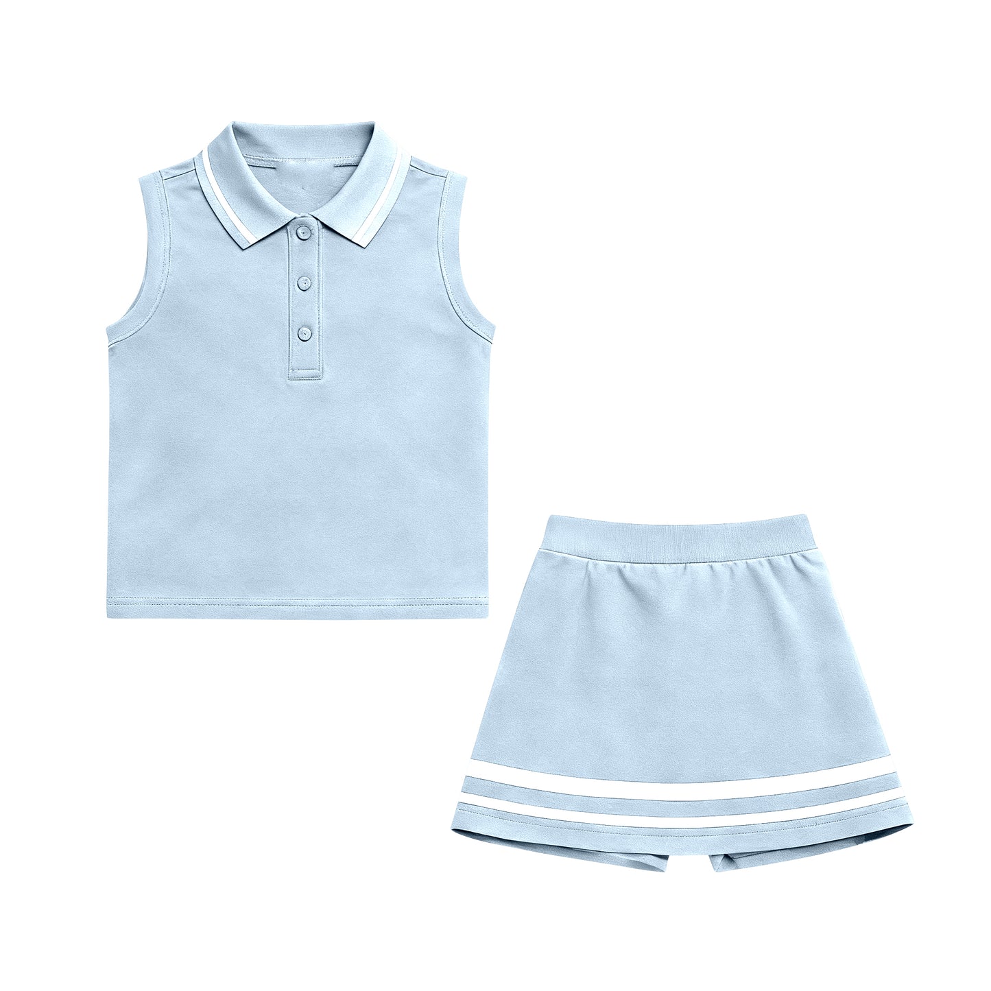 Baby Girls Blue Sleeveless Button Vests Skirt Shorts Yoga Clothes Sets Preorder