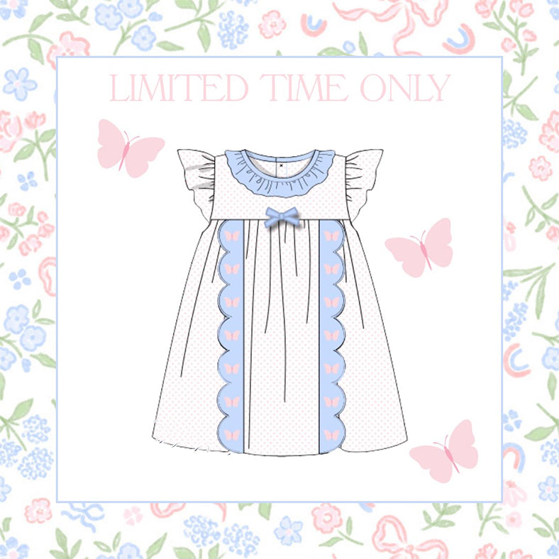 Baby Girls Butterfly Polka Dots Collar Bows Knee Length Dresses Preorder