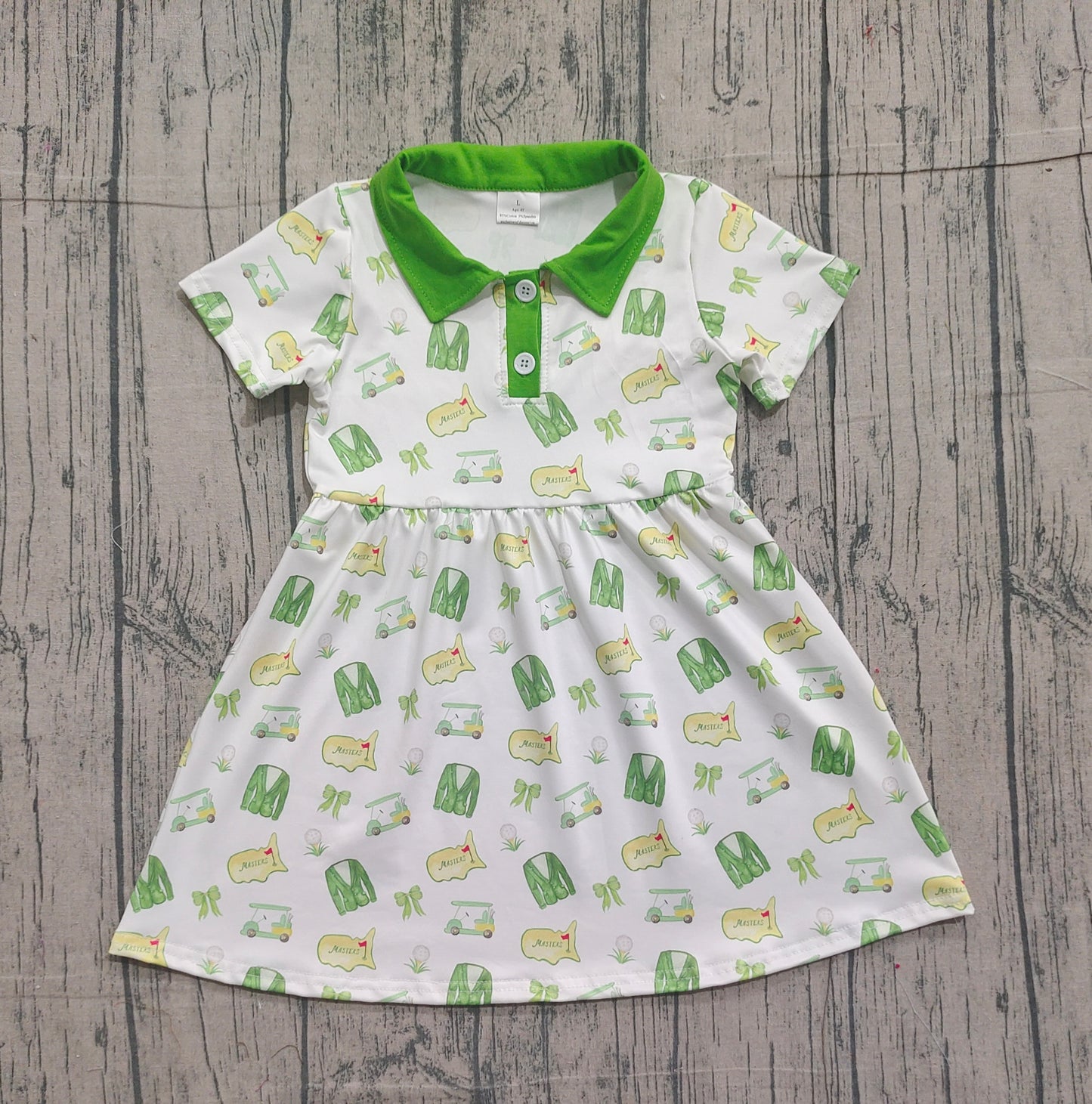 Baby Girls Green Golf Trucks Button Knee Length Dresses