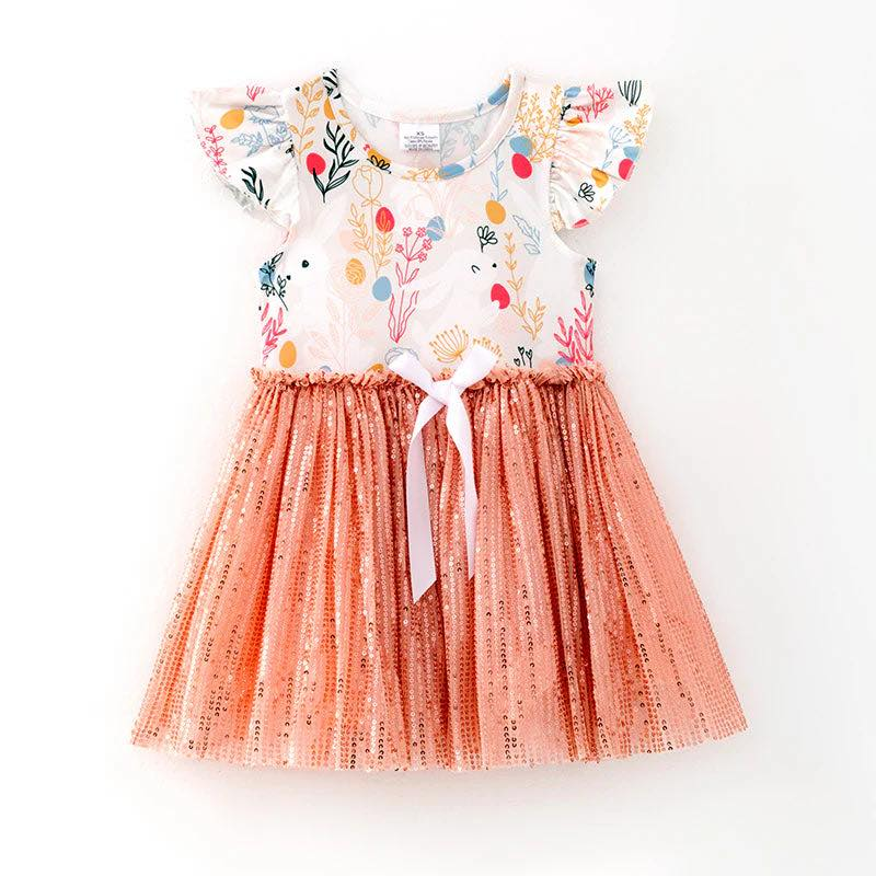 Baby Girls Eggs Rabbits Easter Ruffle Knee Length Dresses Preorder