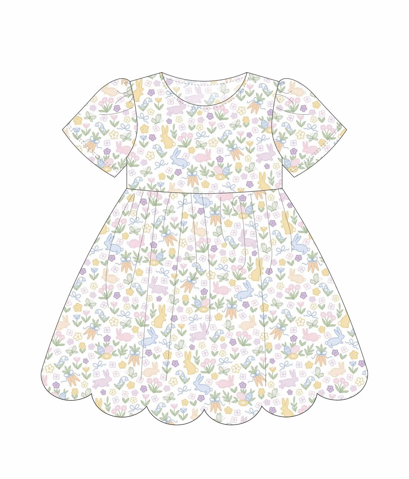 Baby Girls Short Sleeve Rabbits Floral Easter Ruffle Knee Length Dresses Preorder