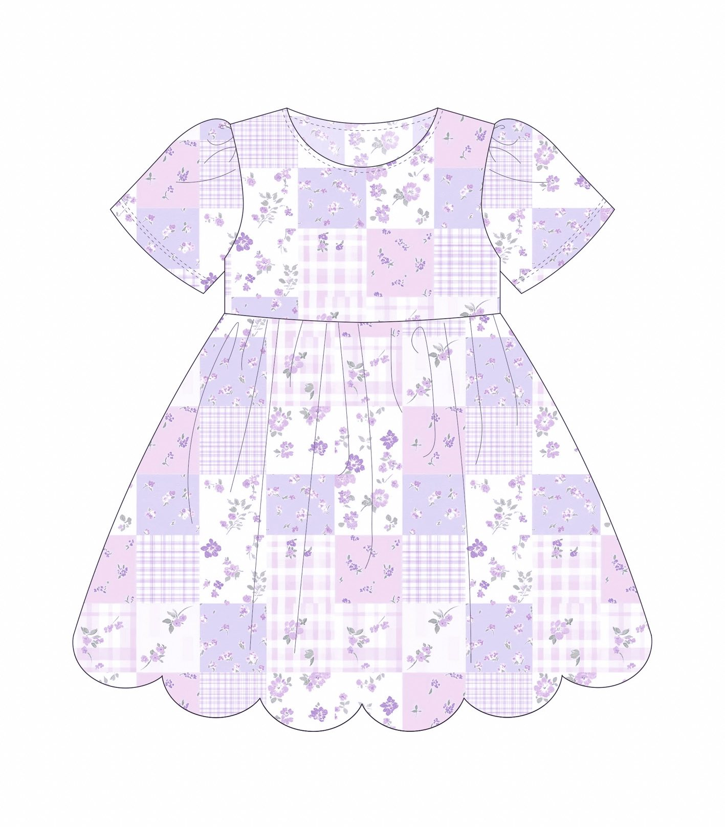 Baby Girls Short Sleeve Lavender Checked Ruffle Knee Length Dresses Preorder