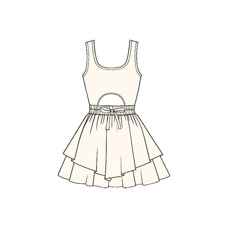 Baby Girls White Sleeveless Vest Ruffle Bottom Yoga Shorts Knee Length Dresses Preorder