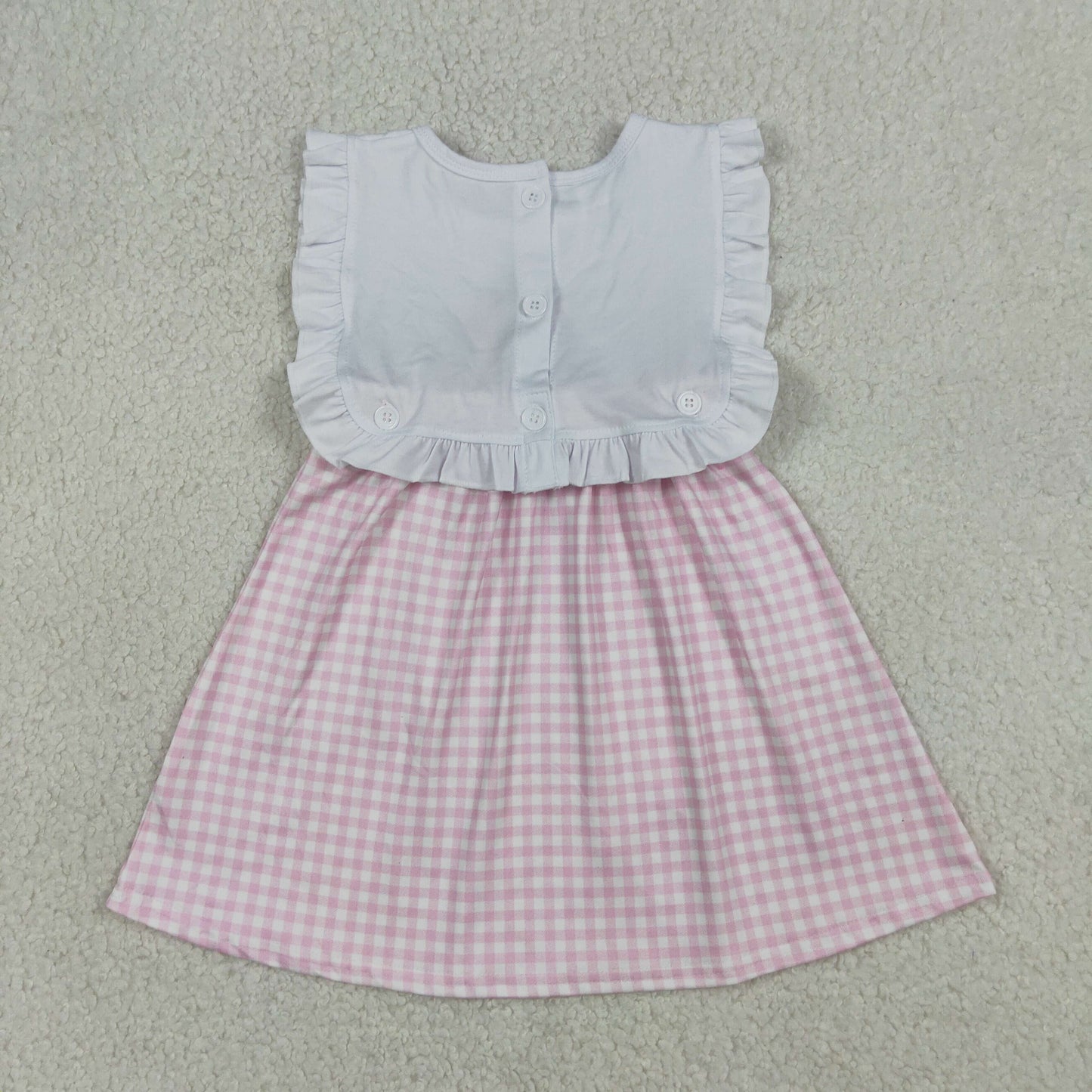 Embroidery Cross Child of God Baby Girls Pink Checked Knee Length Dress