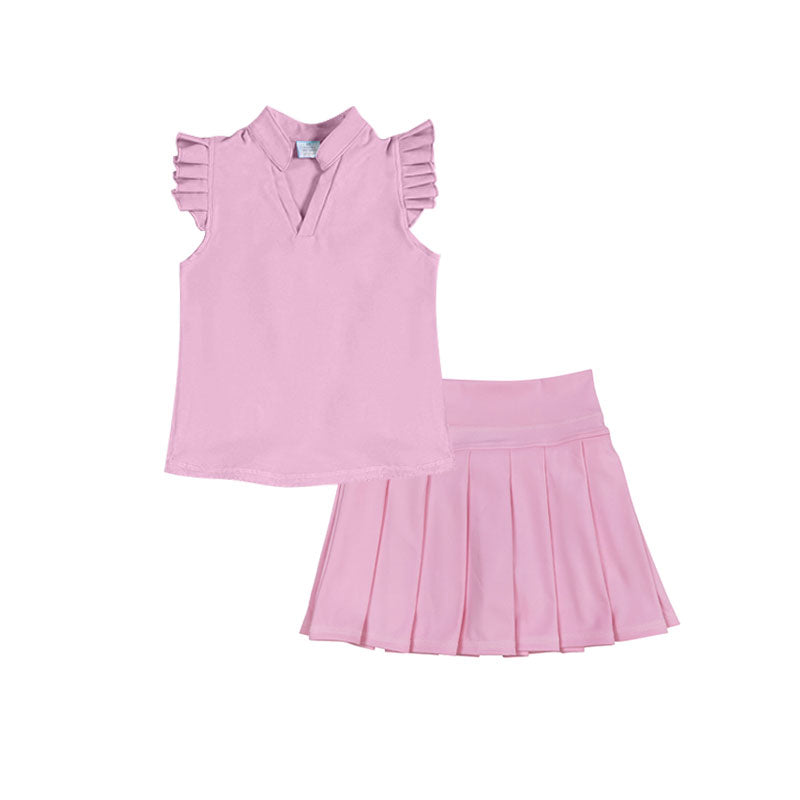 Baby Girls Pink Button Shirts Top Pleated Skirt Shorts Yoga Clothes Sets Preorder